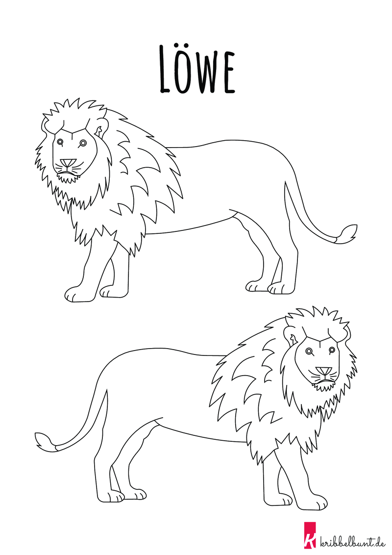 Ausmalbild Löwe - Löwe zum Ausmalen » PDF  Kribbelbunt