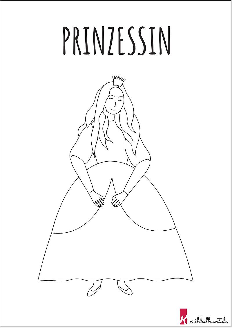 Ausmalbild Prinzessin   zum Ausmalen » PDF   Kribbelbunt