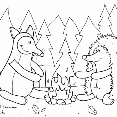 Ausmalbild Igel und Fuchs