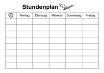 Stundenplan zum Ausdrucken in Schwarz-Weiß - Vorlage 1