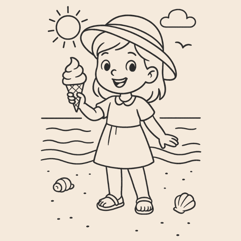 Ausmalbild Sommer-Mädchen | Kribbelbunt