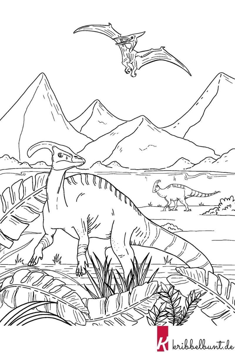 Ausmalbuch Dinosaurier » PDF zum Ausdrucken   Kribbelbunt