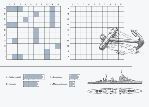 Schiffe versenken Vorlage als PDF herunterladen